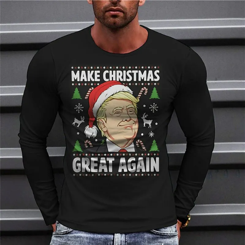 2023 New Christmas Man\'s Round neck long sleeves T-shirt 3D print fallow fashion top Sweatshirt tee Men\'s clothing