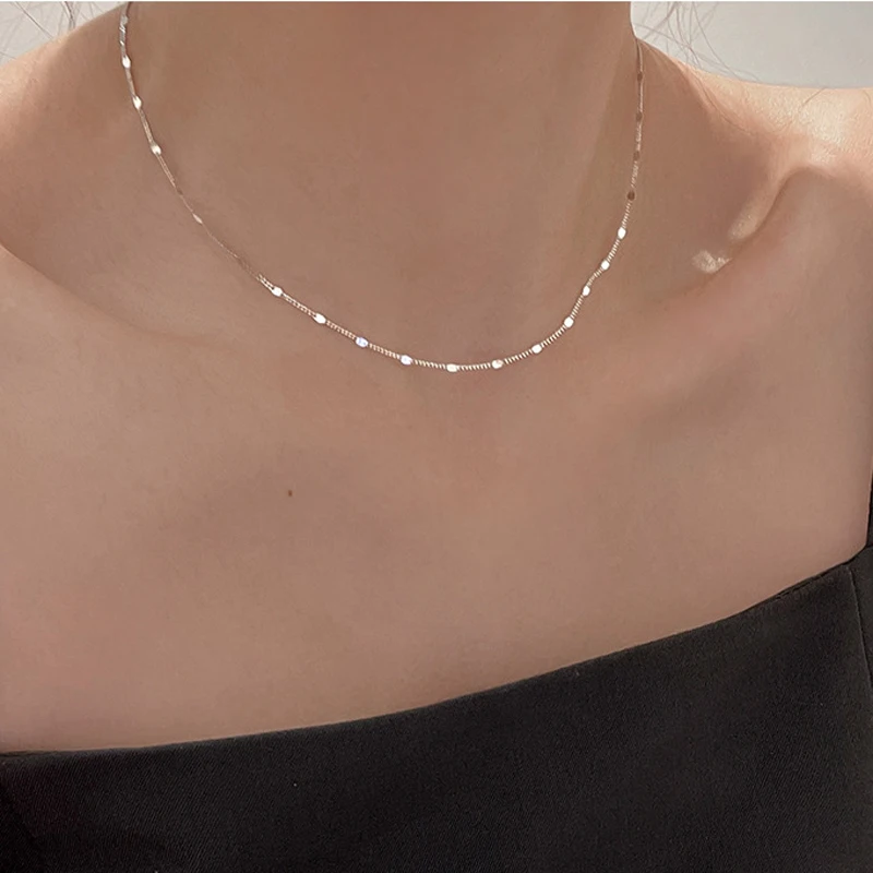 New S925 Sterling Silver Women\'s Jewelry Collar European Simple Silver Fashion Multi Layers Bar Necklace Clavicle Chains Gifts