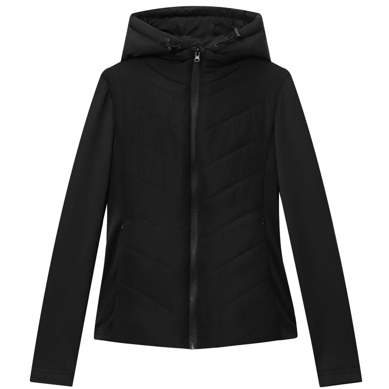 HXAO Chaqueta de mujer Chaqueta acolchada negra Mujer Demi-Season Nuevo en abrigos y chaquetas Chaqueta acolchada ligera con capucha de manga larga con cremallera