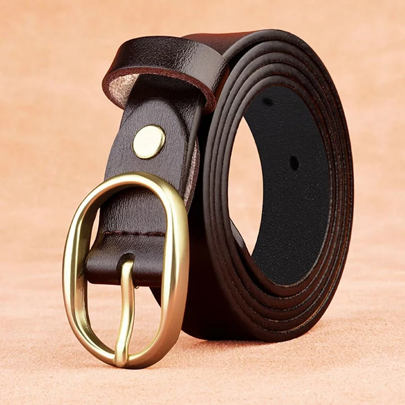 Women's Genuine Leather Belt  2.3cm Wide Two-Layer Cowhide Metal Pin Buckle Simple Fashion for Jeans