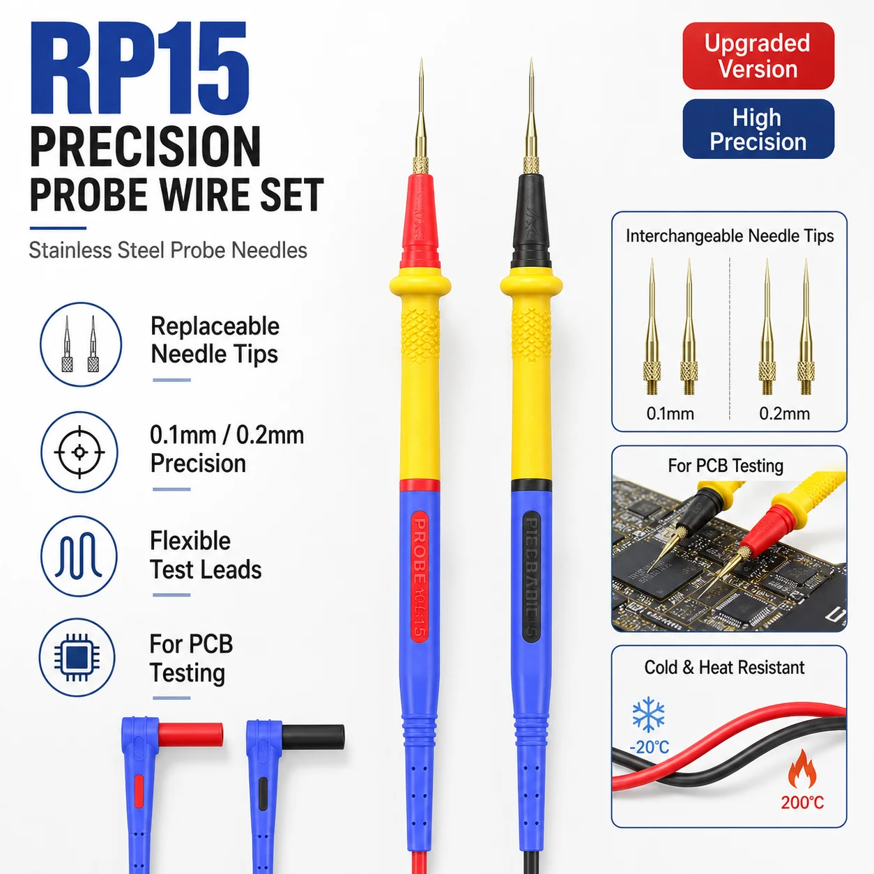 MECHANIC RP15 Stainless Steel Anti-Freezing Ultra Thin Multimeter Test Leads Cable Probe Wire Phone PCB Repair Detection Tool