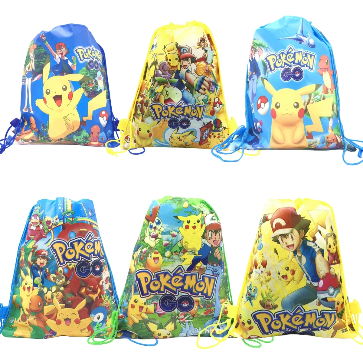 Pokemon Gift Bag Non-woven Birthday Party Decoration Gift Shopping Bag Drawstring Backpack Kawaii Pikachu Kid Boy Party Supplies