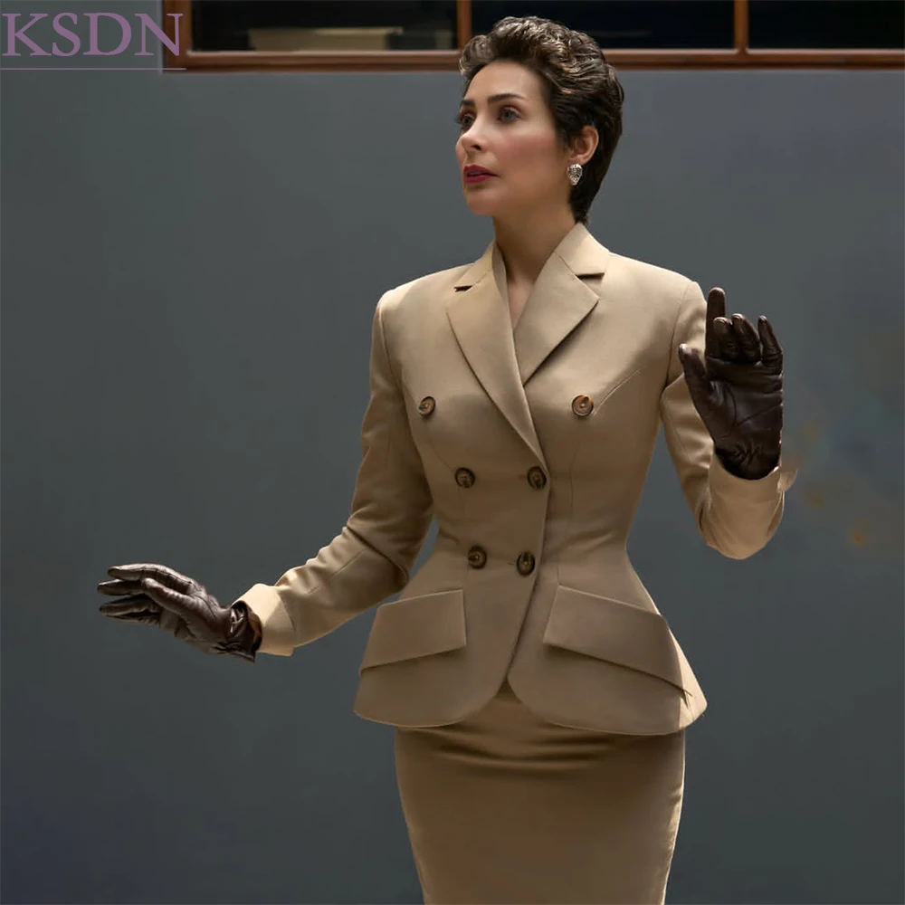 Designer Women's Suis Dress Sets Customized Solid Color Business Double Breasted Notch Lapel 2 Piece Jacket Pants Outerwear