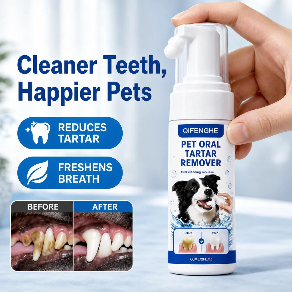 QIFENGHE Pet Oral Tartar Remover Mousse 60ml for Dogs & Cats, Pet Teeth Cleaning Foam, Helps Reduce Tartar & Freshen Pet Bad Bre