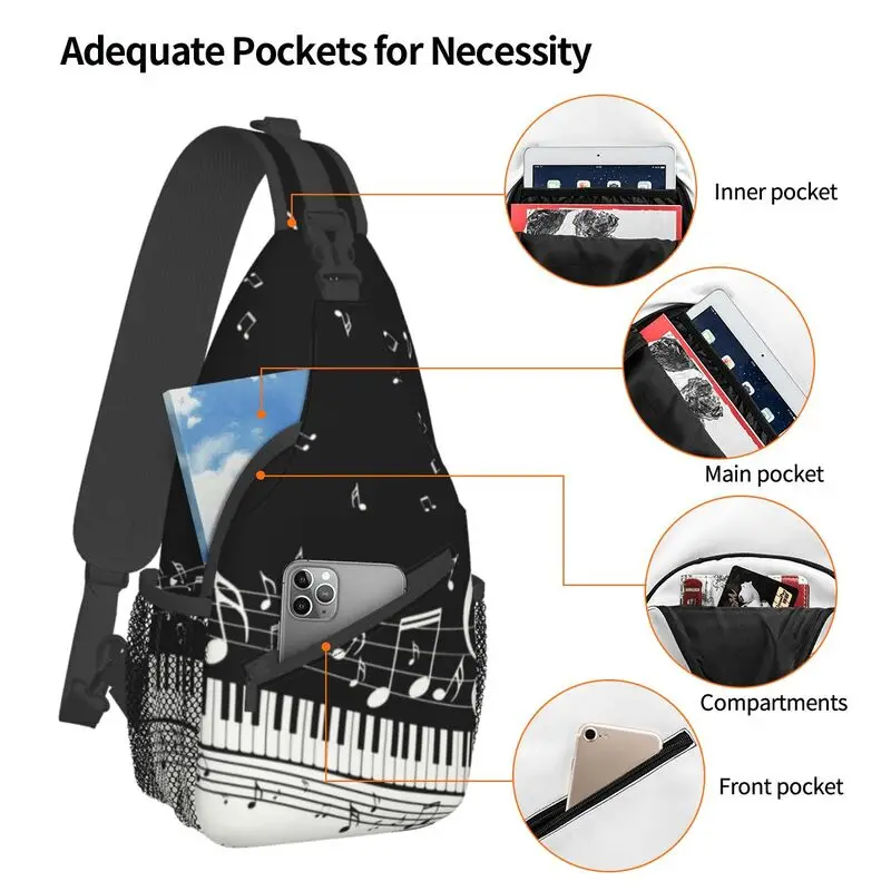 Fashion Piano And Music Notes Sling Chest Crossbody Bag Men Cool Shoulder Backpack for Traveling