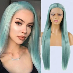 Green Wig Natural Straight Lace Synthetic Lace Front Wig Glueless Wigs Ready to Wear Long Green Wig Lace Wigs for Women Cosplay