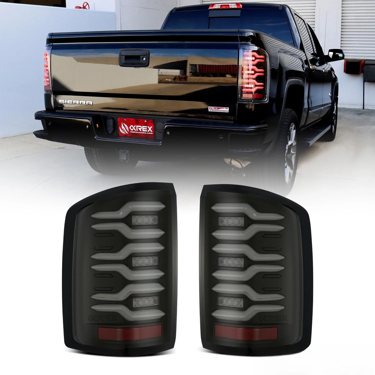 Fit 14-18 GMC Sierra 1500/2500HD/3500HD LUXX-Series LED Tail Lights Alpha-Black