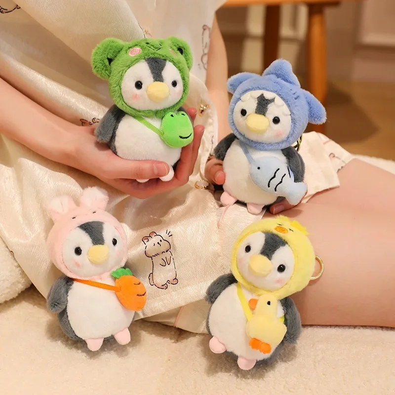 Niedlicher Pinguin-Plüsch-Schlüsselanhänger, weicher Kawaii-Cartoon-Pinguin mit Hüten, Schlüsselanhänger, Tasche, Ornamente, superweicher Plüsch-Anhänger, Paar-Geschenk – Detail 3