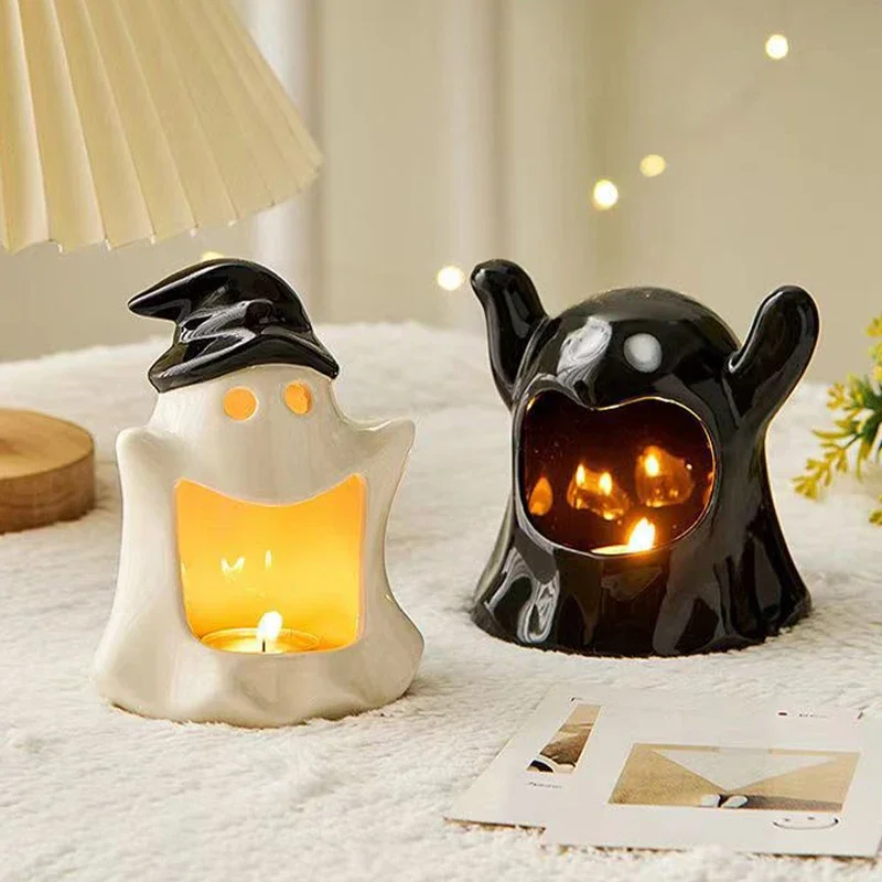 Halloween Table Centerpiece Ghost Candle Holder Candy Bowls Bat Ceramic Holders Tableware Decoration For Halloween Party Decor