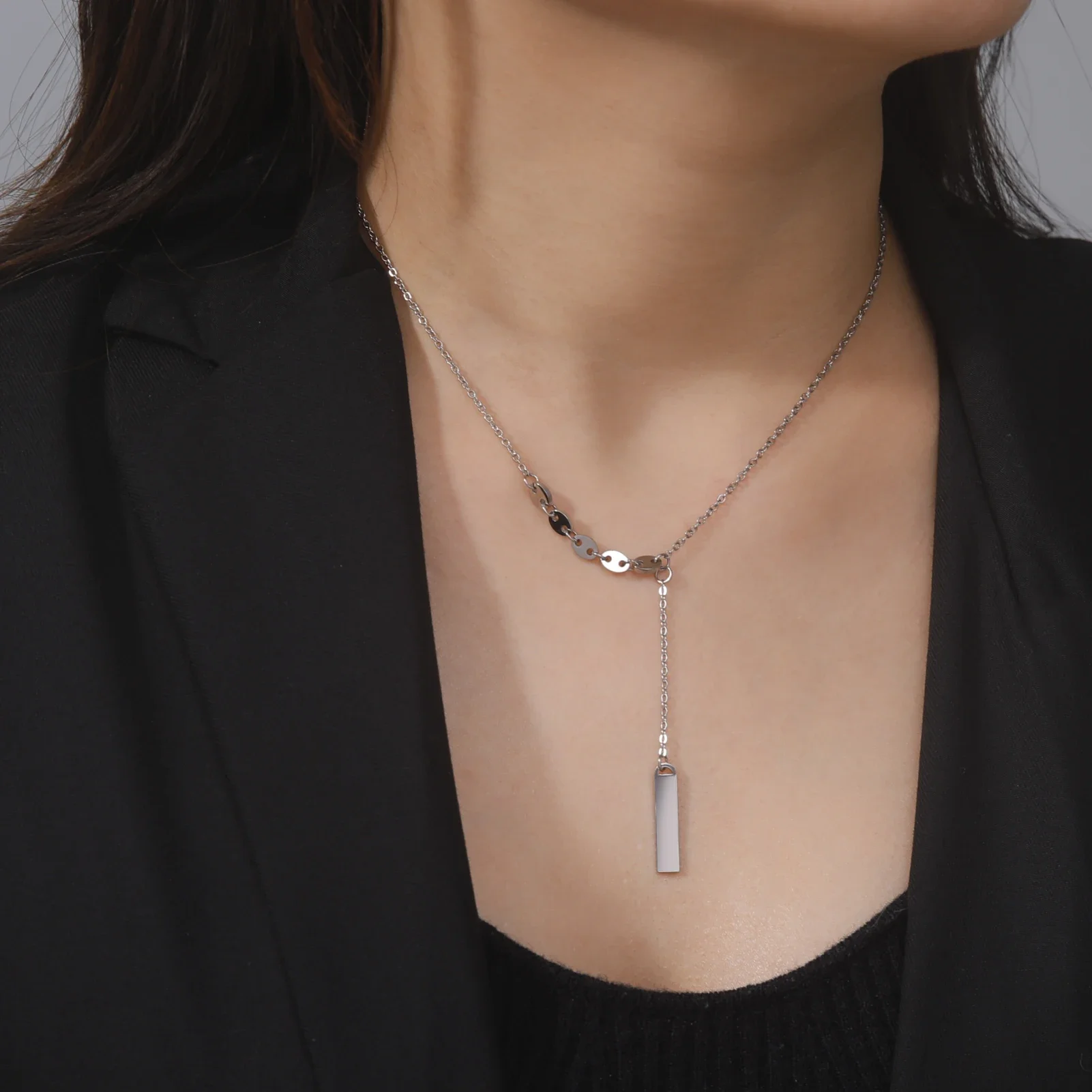 Skyrim Minimalist Geometric Long Tassel Necklace Stainless Steel Gold Color Neck Chain for Women Kpop Jewelry Mother's Day Gift