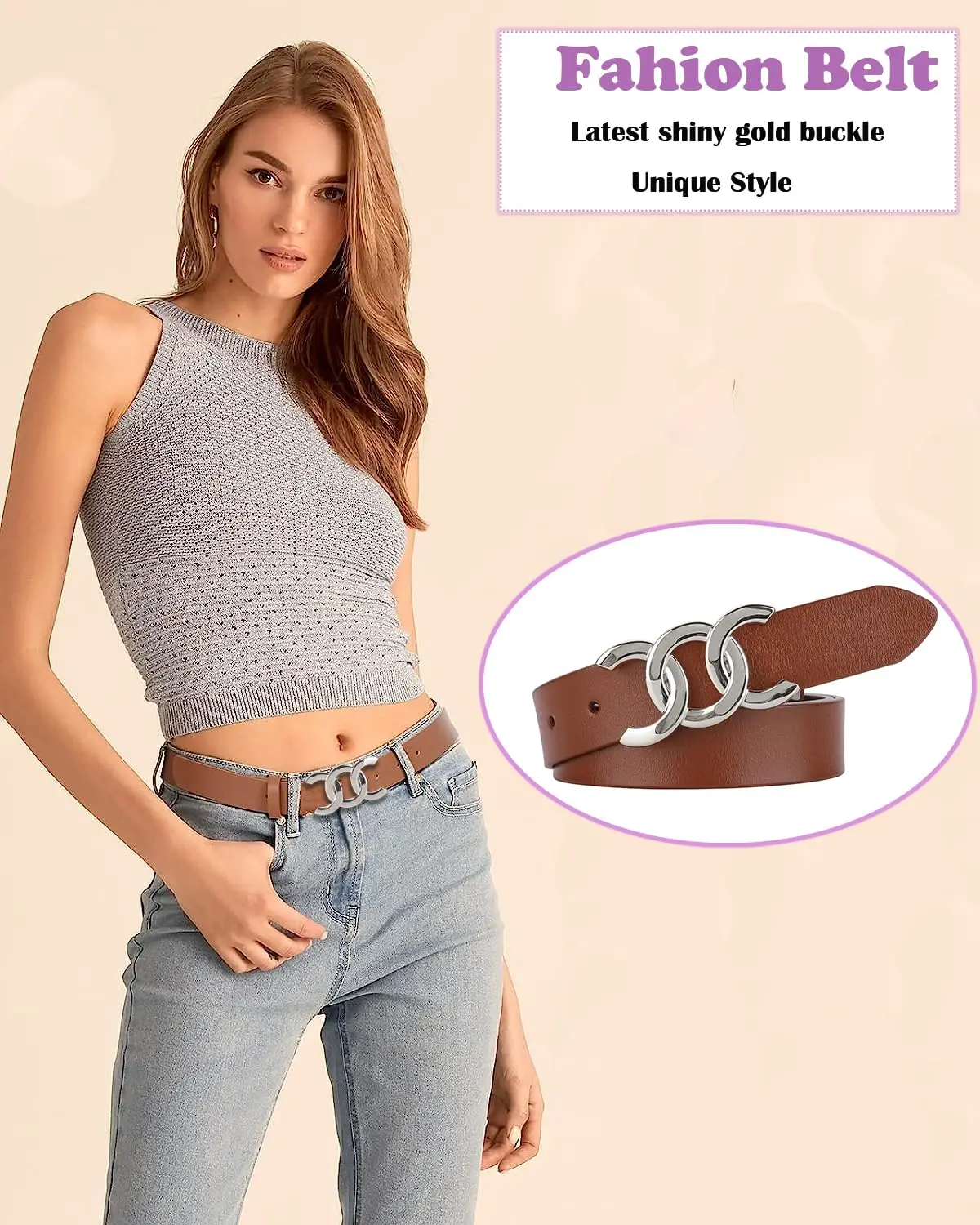 Fashion Women's Belt Gold/Silver Buckle Belt Black leather belt Fashion Dress Pants Jeans belts for women