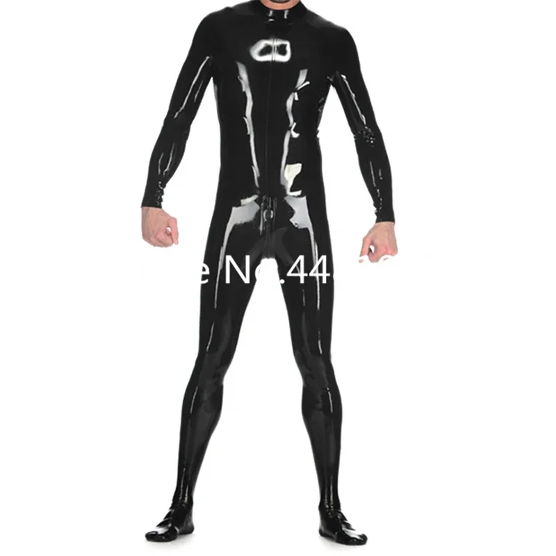 Latex Catsuit with Socks Male's Latex Rubber Bodysuit with 2 Ways Back Zipper Black Color