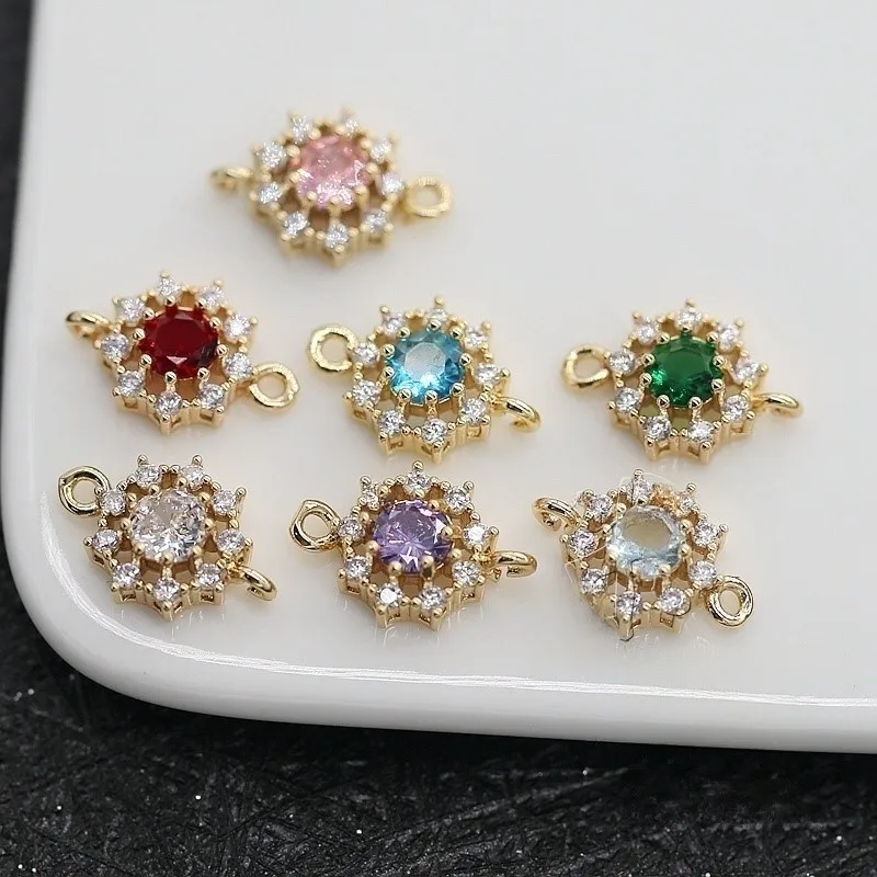 

6PCS 14K Gold Plated Brass Round Glass Connector Charms For Jewelry Making,DIY Bracelet Earring Making Accessories