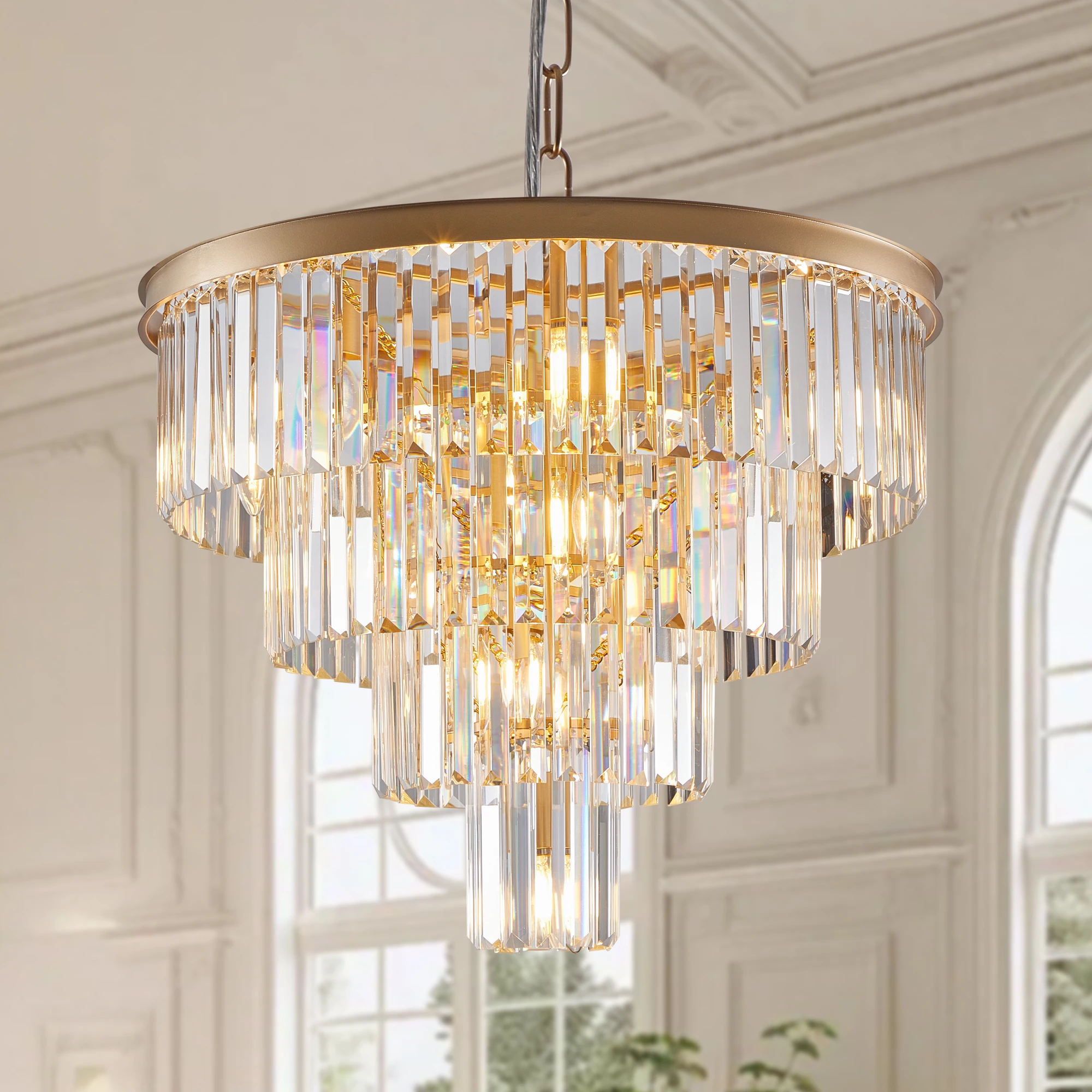 

Contemporary Crystal Modern Chandeliers Crystal Ceiling Chandelier 4 Tier Golden Chandelier Lighting(Bulbs Not Included)