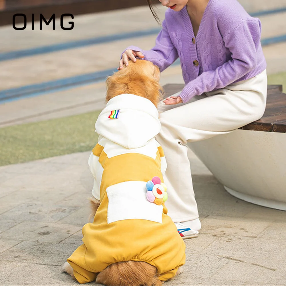 OIMG Autumn Winter Medium Dog Jumpsuits Warm Big Dog Cotton Clothes Sunflower Pet Suspenders Golden Retriever Samoyed Husky Coat