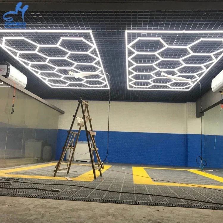 White Frame Led Hexagonal Garage Ceiling Light Auto Car Show Room car Detailing Products