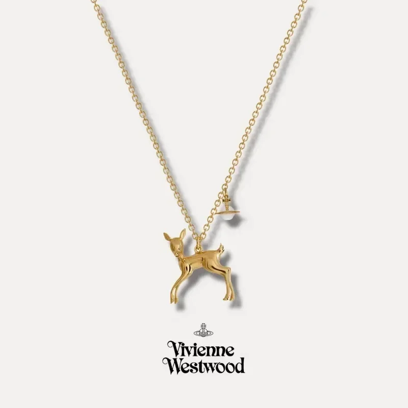 Vivienne Westwood Elk Christmas Limited Edition 925 Saturn Necklace ins Deer Pendant Clavicle Chain