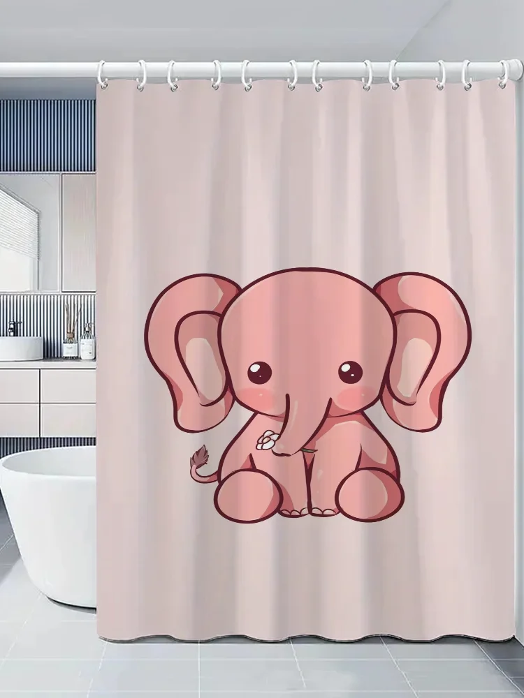 Bathroom Shower Curtain Waterproof Fabric Bathroom Curtains Cartoon Elephant Accessories Bath Set the Anti-mold Opaque Washable