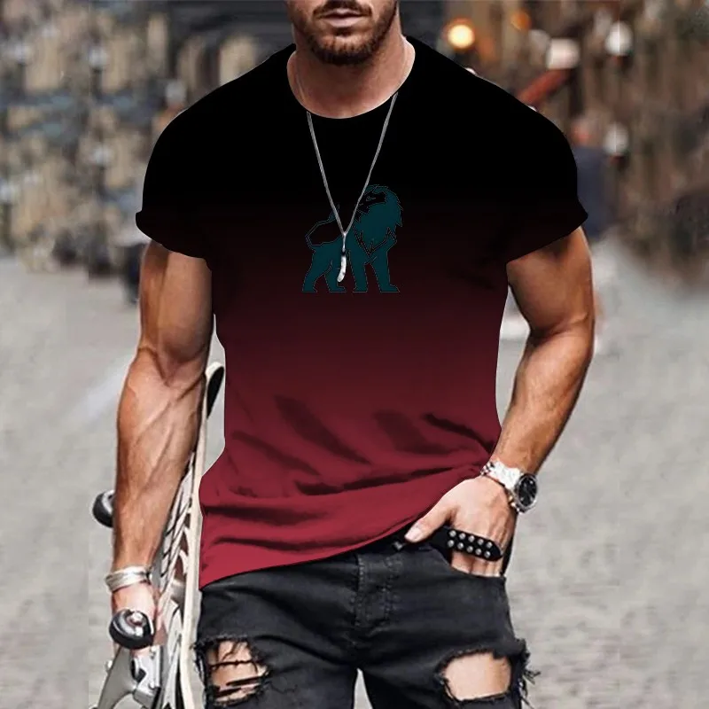 

Модная и стильная новая мужская футболка с 3D-принтом и градиентным рисунком, летняя уличная одежда, пуловер с круглым вырезом, больших размеров.