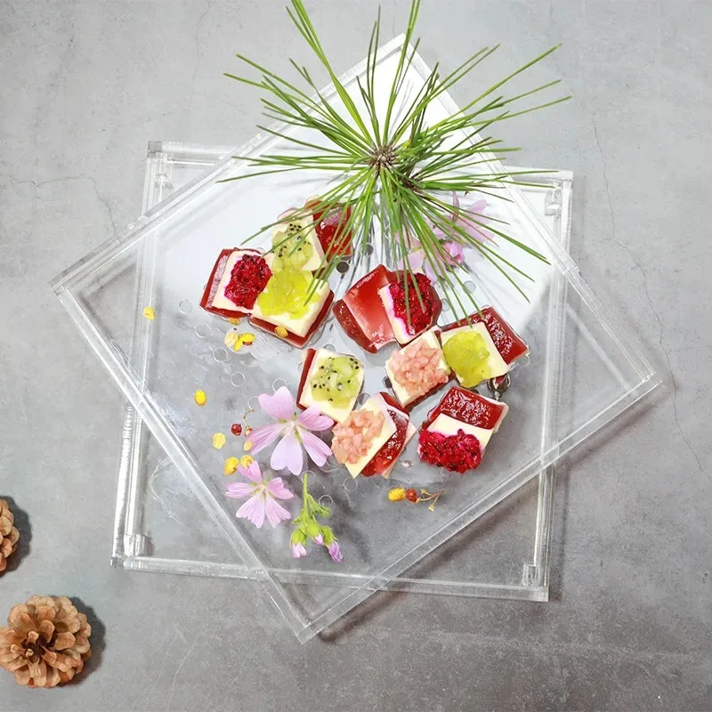 Creative Feature Double-layer Dry Ice Tableware Acrylic Molecular Cooking Plate Personalized Artistic Conception Dinner Plates G