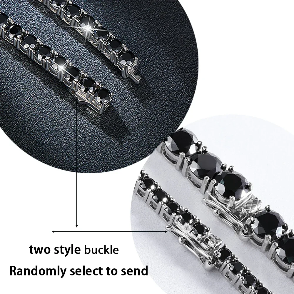 3/4/5/6.5mm Round‑Cut Black Moissanite Tennis Necklace for Women Men, S925 Sterling Silver Hip‑Hop Neck Chain Pass Diamond Tester, Certified Luxury Fine Statement Jewelry Party Anniversary Gift