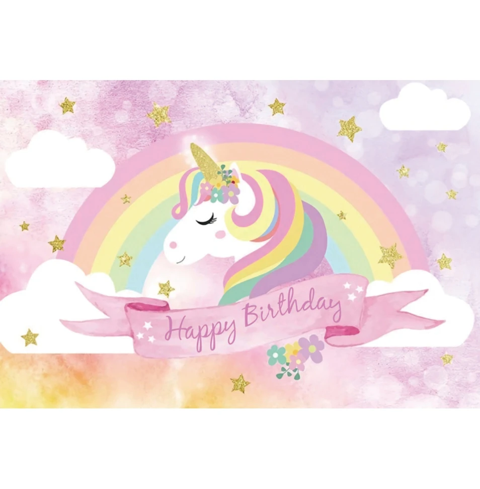 Unicorn Backdrop Girls Birthday Party Baby Shower Rainbow Clouds Princess Photography Background Cake Table Decor Banner Props