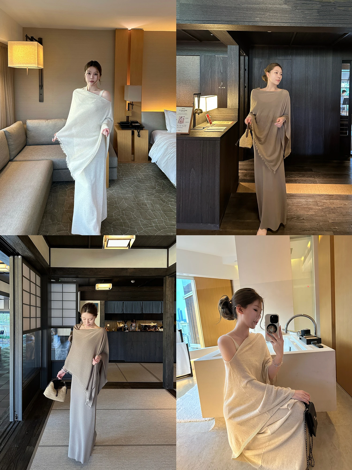 

Dibao Xi Natural Color Wooden Tone Loose Feel Large U Neck Dress And Shawl Set Women's Fashion Casual Spring Collection