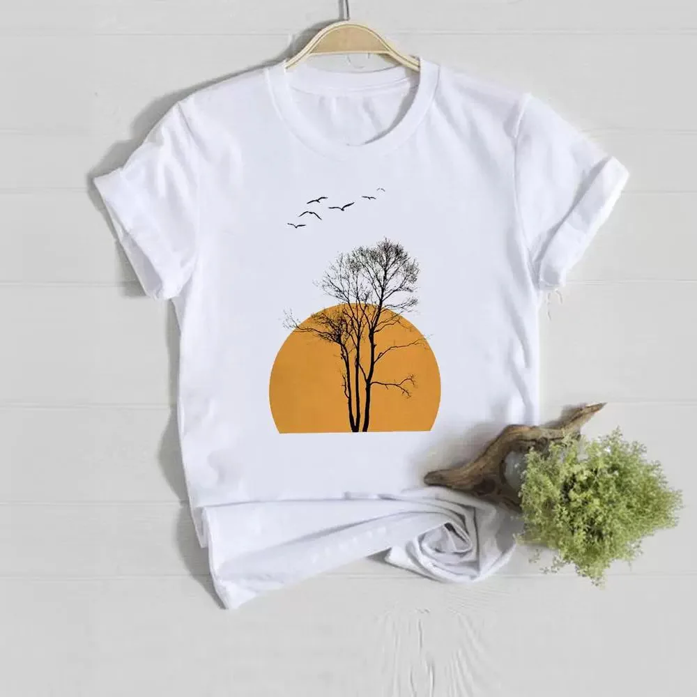 

Bee Flower Print European and American Clothing Top Short Sleeve T-shirt Women Clothes Tops Oversized T Shirt