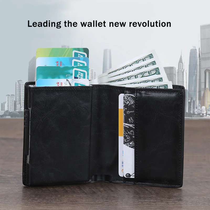 Men Wallet Credit Card Security Skimming Prevention Secure Wallet Data Protection Automatic Card Push Can Banknotes Rfid Purse