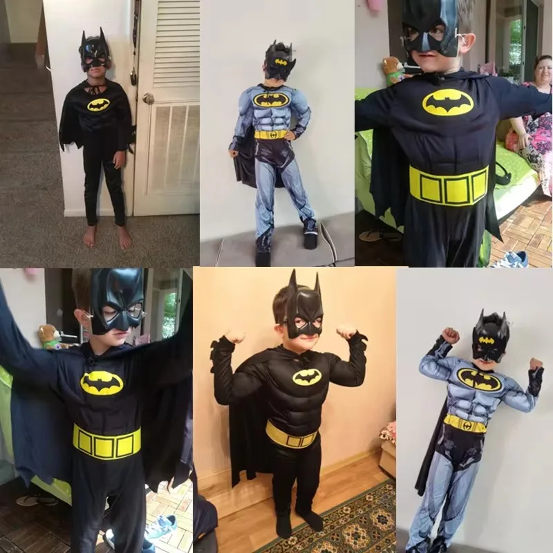 Child Bat Costume with Mask and Cape Halloween Cosplay Costume Movie Character Jumpsuit Bat Dark Knight Rises Dress Up