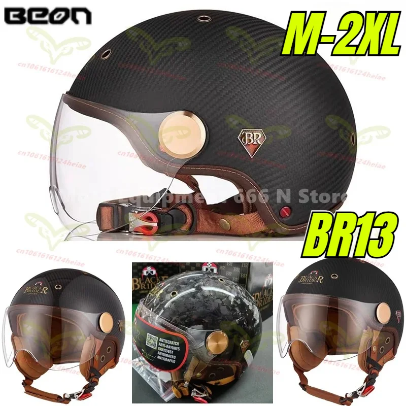 Casco de motocicleta BEON BR-13 de fibra de carbono, estilo vintage, abierto, cascos para moto BR13, casco moto