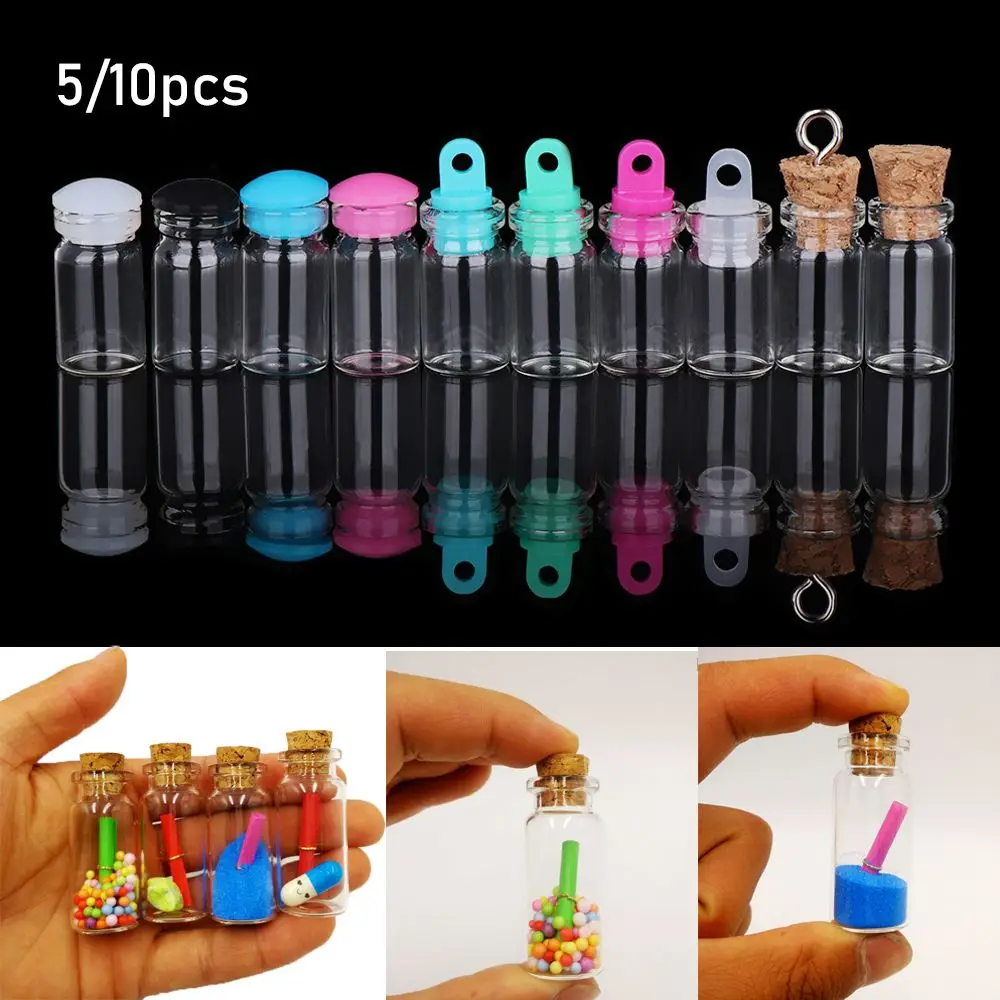 5/10pcs 10 Styles Mini Rainbow Wishing Bottles DIY Containers Small Drift Bottle Message Vials Ornaments Glass Jars Decoration