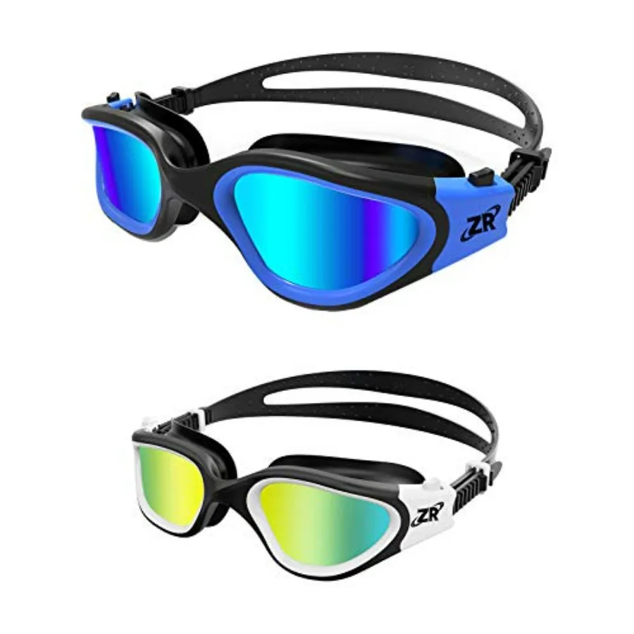 

Swim goggles for kids and adults, polarized polycarbonate lenses, black frame with blue tint, UV protection and anti-fog coatin