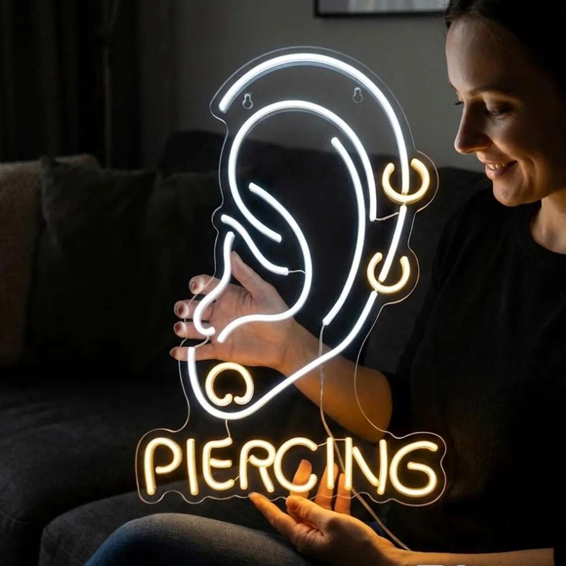 Personalized Ear Piercing Neon Sign Art Wall Art Jewelry Salon Ear Piercing Shop Wall Decor