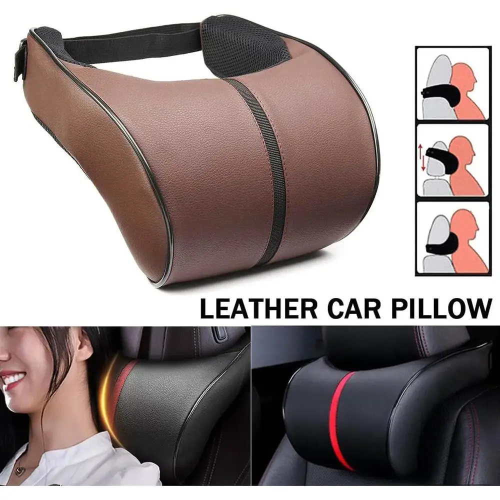 Car Neck Pillow PU Leather Car Headrest Pillow Memory Foam Neck Pain Relief Car Seat Pillow Neck Support Car Accessories