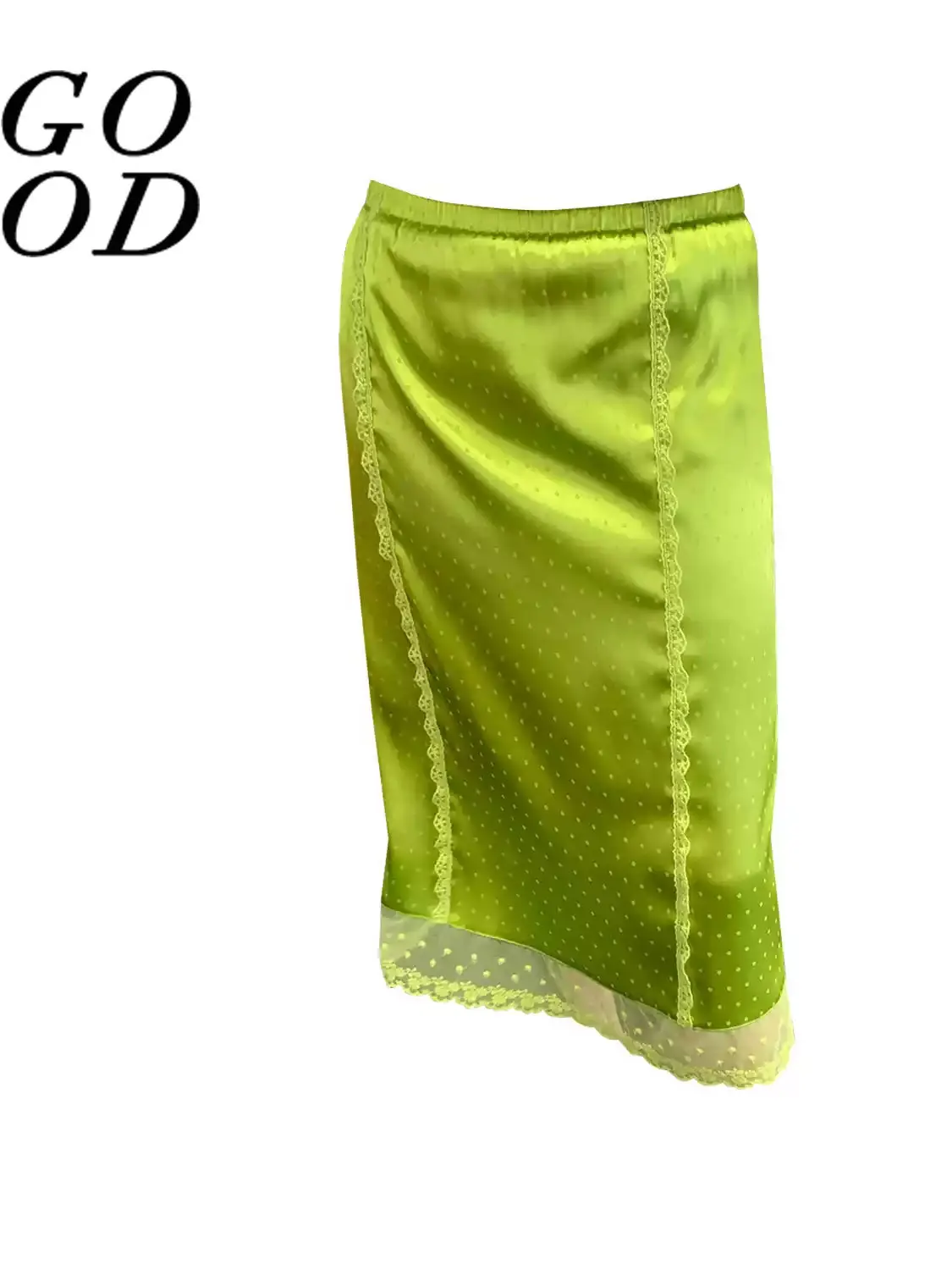 

High Waist Lace Patchwork Skirt Women's Spring 2026 Green Polka Dot Half-length Elastic Waist Skirt Commute Korean Style