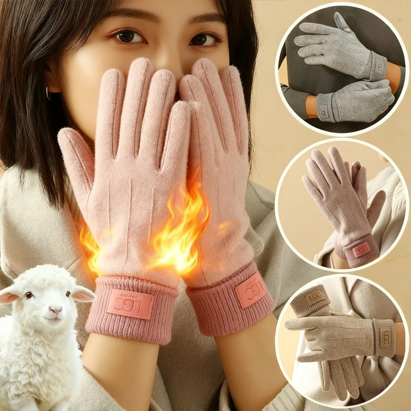 Touch Screen Thick Woolen Gloves Winter Windproof Cold-proof Warm Cycling Gloves Full Finger Mittens Anti-Cold Protection Gloves