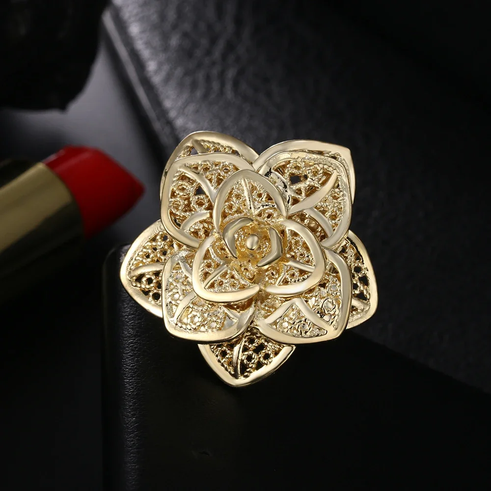 Hot 18k Gold 925 Sterling Silver Pretty Big Flower Ring For Women Fashion Party Wedding Fine Jewelry Popular Brands Holiday Gift