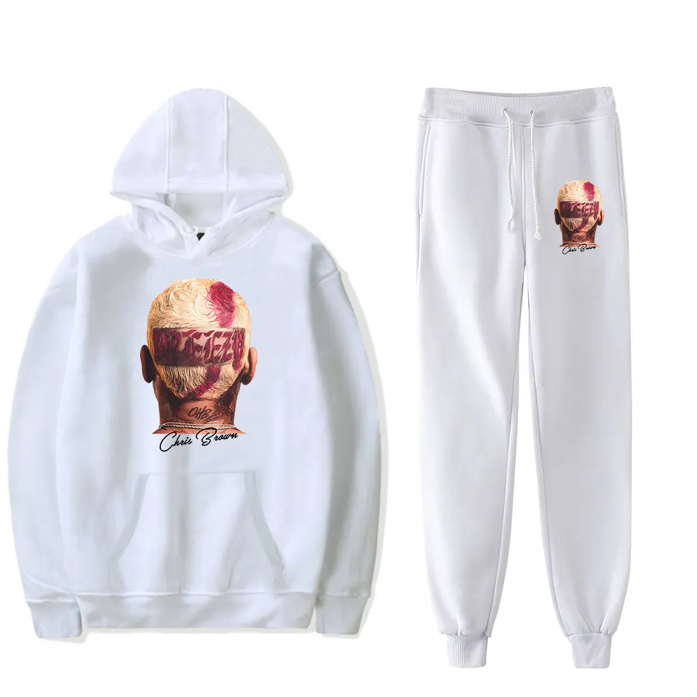 

rapper Chris Brown merch hoodies suits pocket drawstring hoodies sweatshirt Strap sports pants