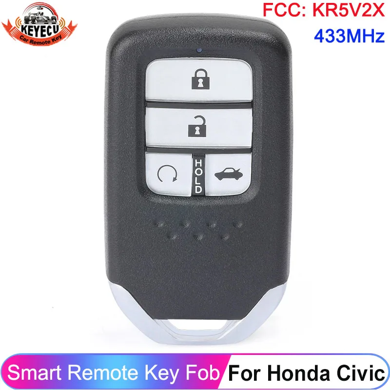 

KEYECU FCC ID: KR5V2X 4-кнопочный смарт-пульт дистанционного управления для Honda Civic 2014 2015 2016 2017 433 МГц ID47 Замена брелока с чипом