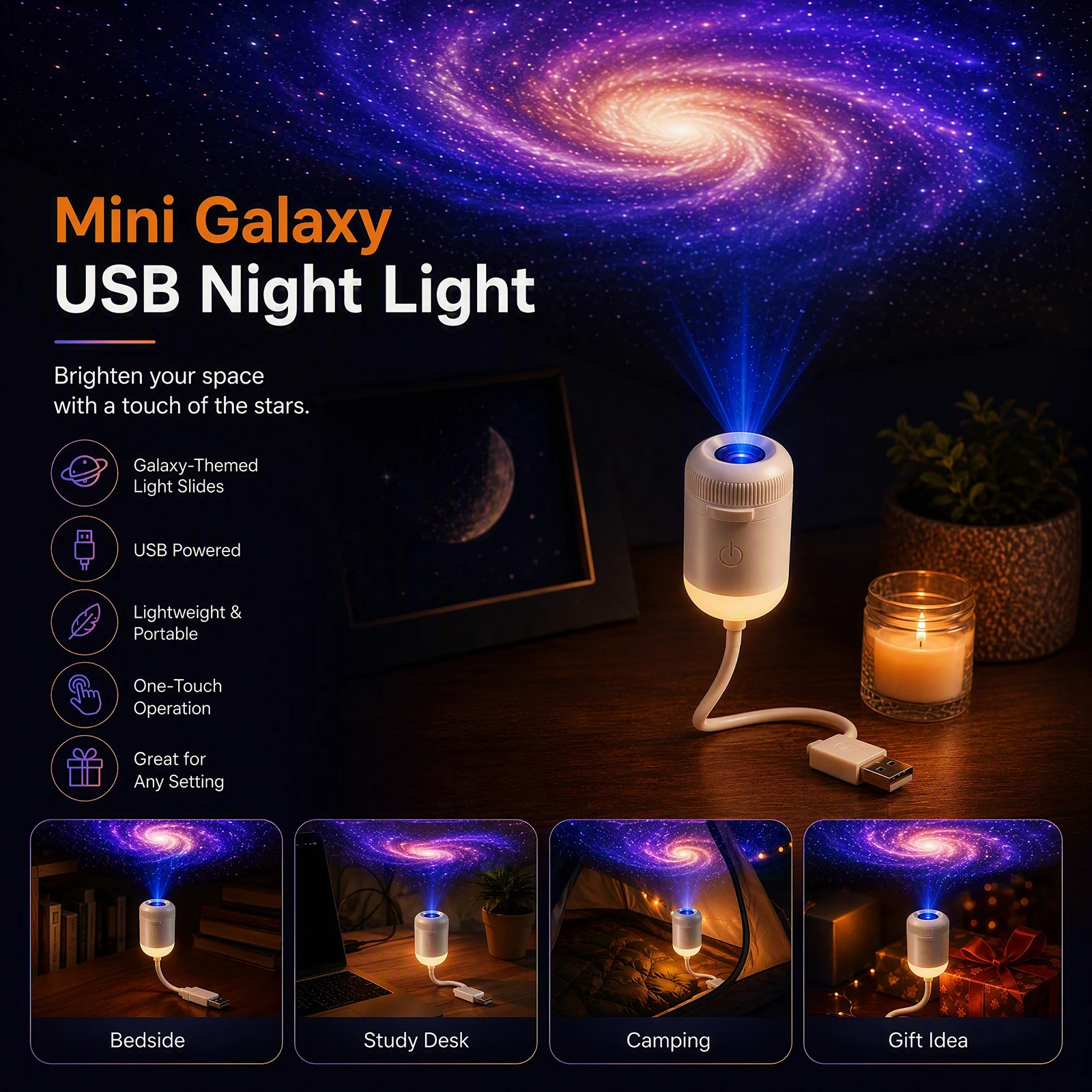 Star Projector Night - โปรเจคเตอร์กาแล็กซี่ 2in1 พร้อมไฟกลางคืน 360 องศา °