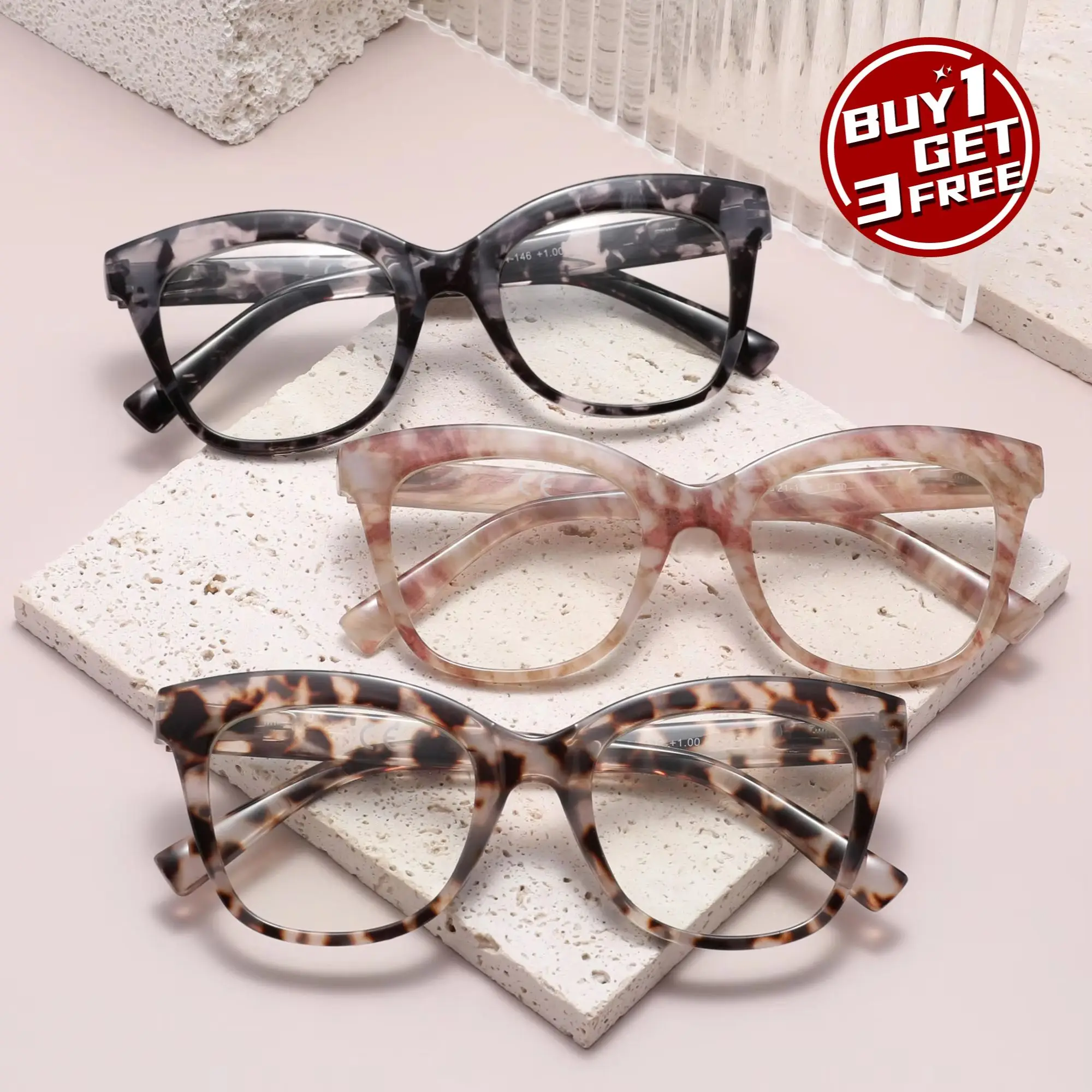 

3 шт., очки для чтения, оправа «кошачий глаз» для мужчин и женщин, очки для пресбиопии, очки для чтения + 1,0 + 1,5 + 2,0 + 2,5 + 3,0 + 3,5