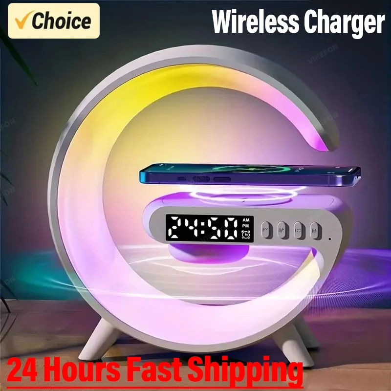 Multifunction 3 In 1 Wireless Charger Pad Stand Speaker RGB Night Light Fast Charging Station For iPhone Samsung Xiaomi Huawei