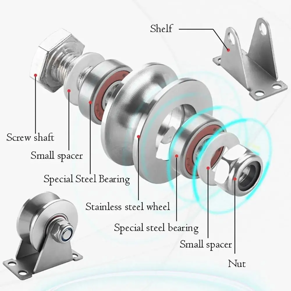 1Pcs Track Wheel Bearing Pulley 304/201 Stainless Steel U/V/H Shaped Sliding Door Rollers Thickened 48 Wheel Rigid Caster
