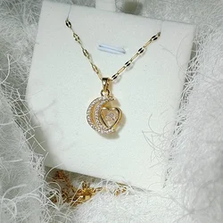Titanium Steel Moon Heart Dynamic Micro-Set Golden Necklace Women's Clavicle Chain Accessories