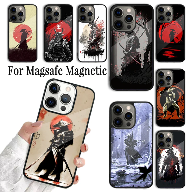 Coque Phone Case For iPhone 16 15 14 13 12 11 Pro Max Plus Magsafe Magnetic Wireless Charging Cover Japan Samurai Ninja Ronin