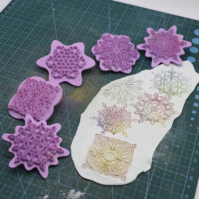 

5pcs/set Mandala Lace Pattern Emboss Stamp Polymer Clay Earring Texture Soap Pottery Ceramic Impression Dotting Tools Art Hobby
