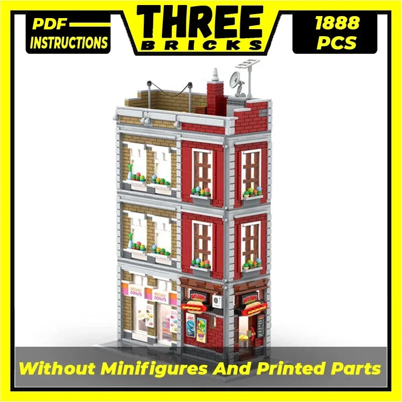 Moc Building Bricks Street View Model Hot Dogs And Donuts Store Technology Modular Blocks Gifts Christmas Toys DIY Sets Assembly