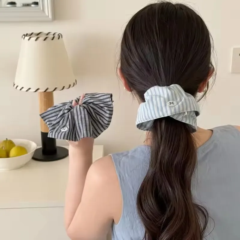 Korean Style Small Fresh Blue Striped Large Intestine Headband Niche Lazy Style Low Ponytail Headband Women's Hair Accessory view 2