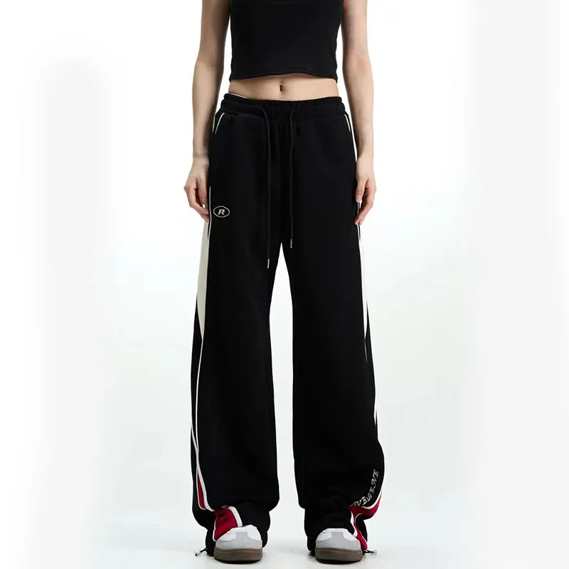 

Zoki Y2K High Waist Baggy Sweatpants Women Hip Hop Loose Streetwear Patchwork Wide Leg Pants Bf Autumn Jogging Sports Trousers